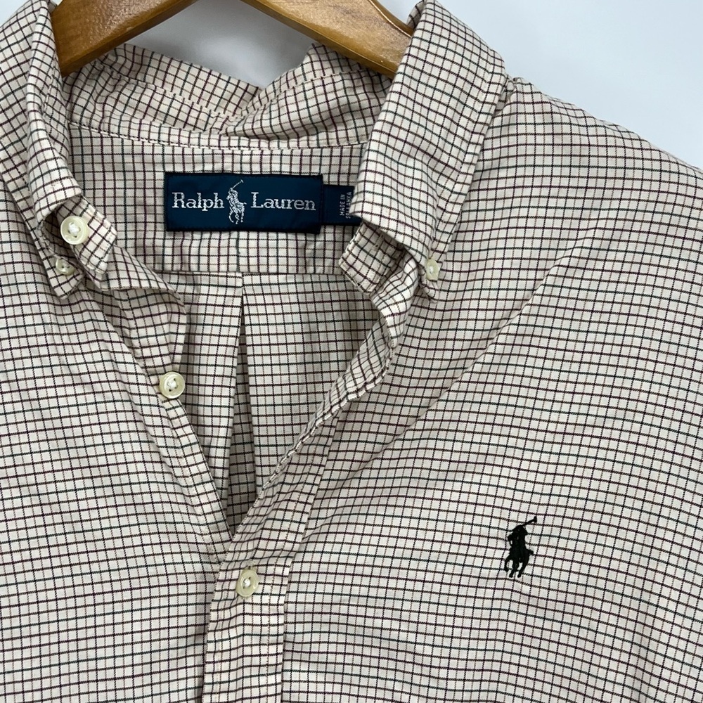 Ralph Lauren Men's Checkered Shirt - White and Brown - Picture 2 of 4